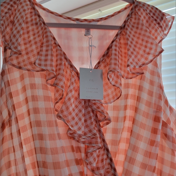 Lauren Conrad Knee Length Summer Dress, Size 2X, Color: Orange/White Plaid - Picture 3 of 5